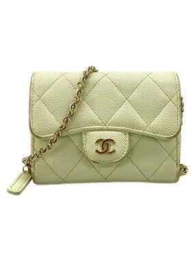 Chanel Wallet Classic Chain Clutch Quilted Light Green Gold